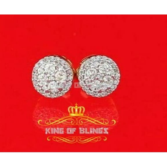 King of Bling's 10K Real Yellow Gold Real Diamond 0.75CT Men's/Women's Round-Shape Stud Earring