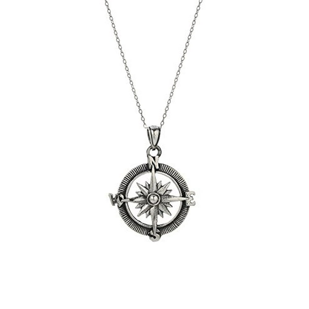 Silver America Sterling Silver Compass Pendant Necklace, 18 Inches