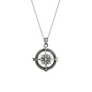 Sterling Silver Compass Pendant Necklace, 18 Inches