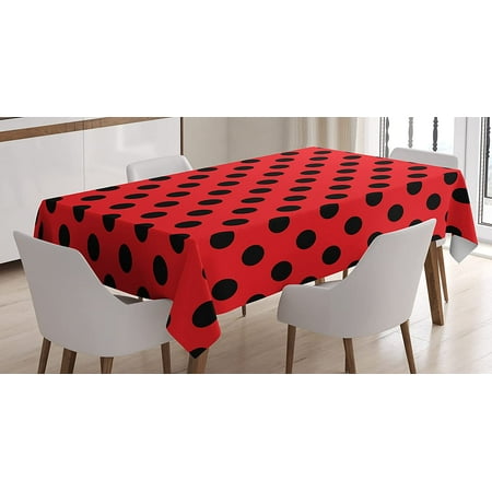 

Red and Black Tablecloth Retro Vintage Pop Art Theme Old 60s 50s Rocker Inspired Bold Polka Dots Image Dining Room Kitchen Rectangular Table Cover 52 X 70 Scarlet Black