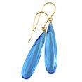 thumbnail image 1 of Swiss Blue Simulated Topaz Earrings Long Faceted Teardrops 2 Inch 14k Yellow Gold Filled Drops Spyglass Designs, 1 of 3