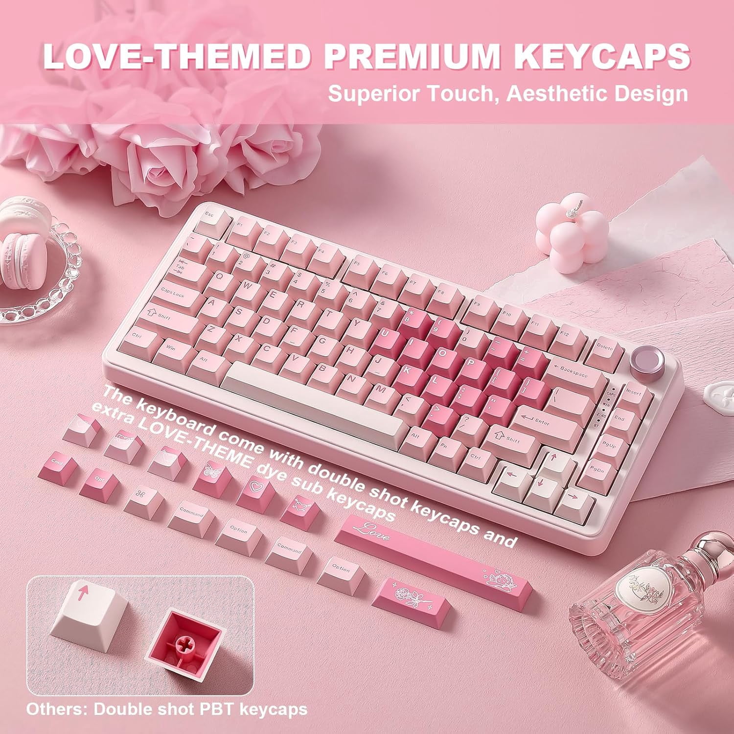 Custom 75% Layout Wireless Mechanical Keyboard with Knob, Hot-Swap Gasket Mount, RGB Backlit, Bluetooth Type-C 2.4G for Win Mac, Pre-Lubed Switches