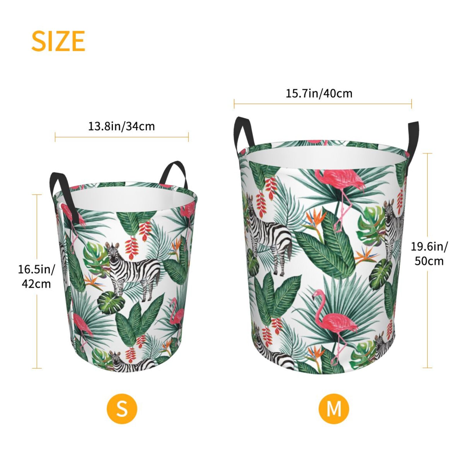 Large Laundry Basket with Handles - zebra Flamingo Tropical Palm leaves Kids Baby Dirty Clothes Laundry Hamper for Bedroom Aesthetic