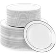 thumbnail image 1 of MATANA 120 Disposable Sliver Rim Plastic Party Plate Set for Wedding (60x10.25 inch, 60x7.5 inch), 1 of 5