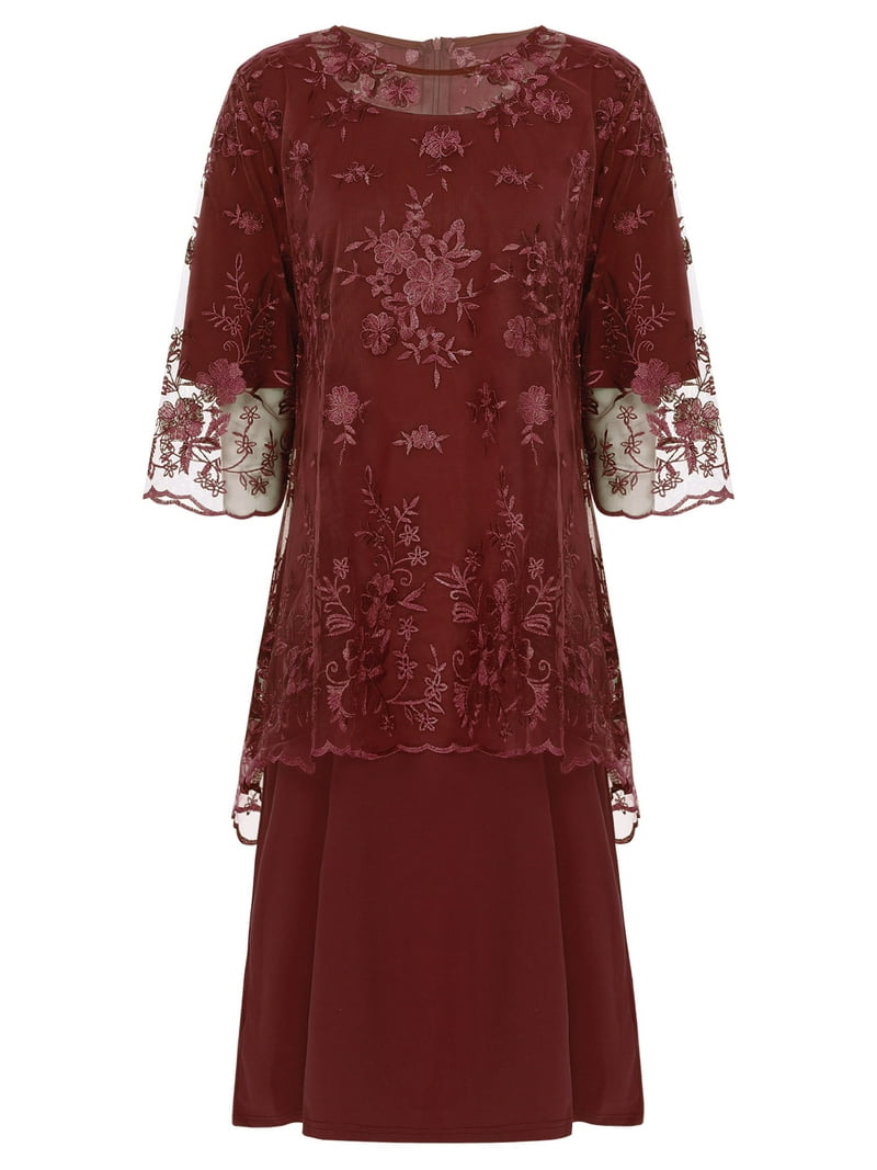 vastwit Mother of The Bride Dress for Wedding Plus Size Knee Length Tube  Dress with Lace Cover Up Burgundy 4XL - Walmart.com