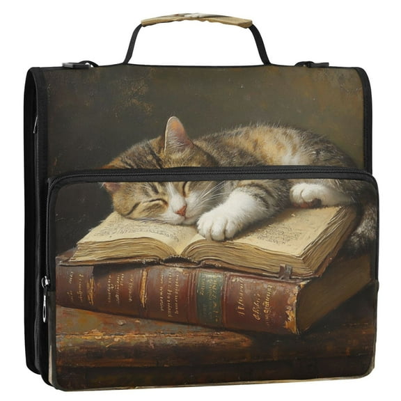 Circular Folder Package 13.6*3.5*12.4 Inches ,Binder Bag，Binder Organizer，Zipper Binder，3 Ring Binder ,Suitable for Work Book Sleeping Kitten