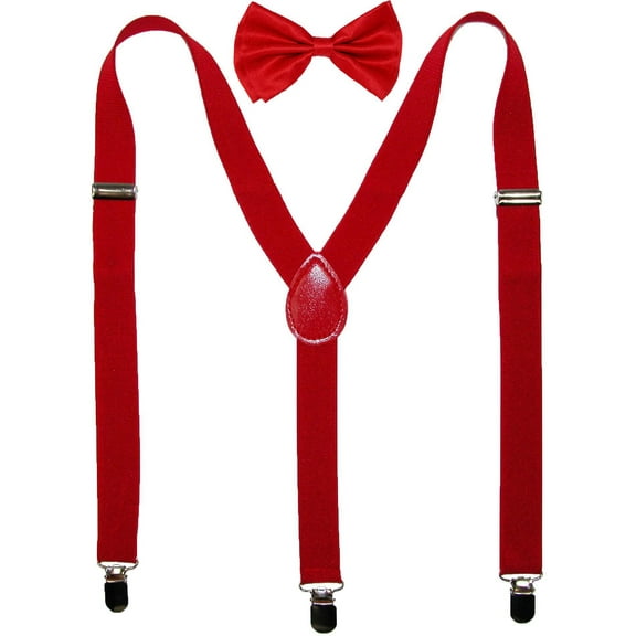 CTM Solid Bow Tie with Suspender Set (Men)