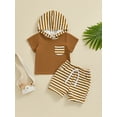 thumbnail image 2 of Biekopu Toddler Boys Summer Shorts Sets Short Sleeve Hooded Tops and Drawstring Striped Shorts Sets, 2 of 9
