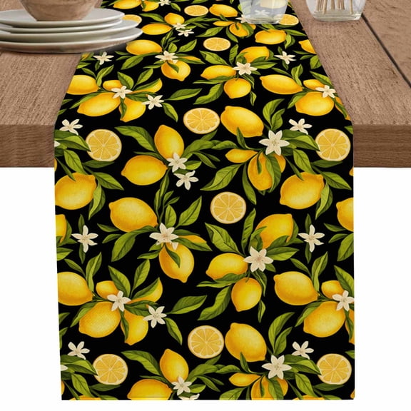 nqOlkjepod Orange Lemon Table Runner 70 Inches Long Farmhouse Dress Scarves, Spring Leaves Flower Pastoral Botanical Dining Tablerunner for Coffee Table/Kitchen Island/Party Décor, 13" x 70"