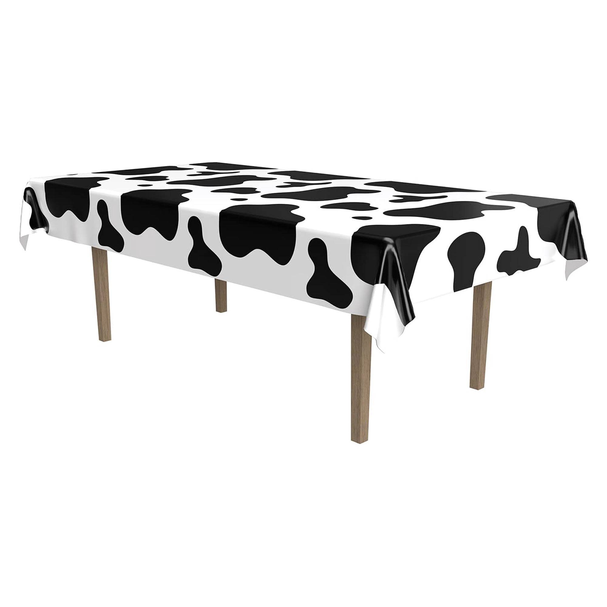 Beistle Plastic Cow Print Rectangle Table Cover for Farm Animal Theme Birthday Party Western Supplies, Tablecover, Black/White