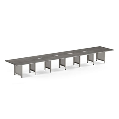 At Work Expandable Conference Table  20' Gray Laminate Top/Brushed Nickel Painted Steel Leg with Modesty Panel