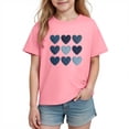 thumbnail image 2 of Girls Valentine T-Shirt | Kids Cotton Short Sleeve Top with Denim Heart Print | Casual Pink Tee for Ages 4-10,Size 4 T, 2 of 9