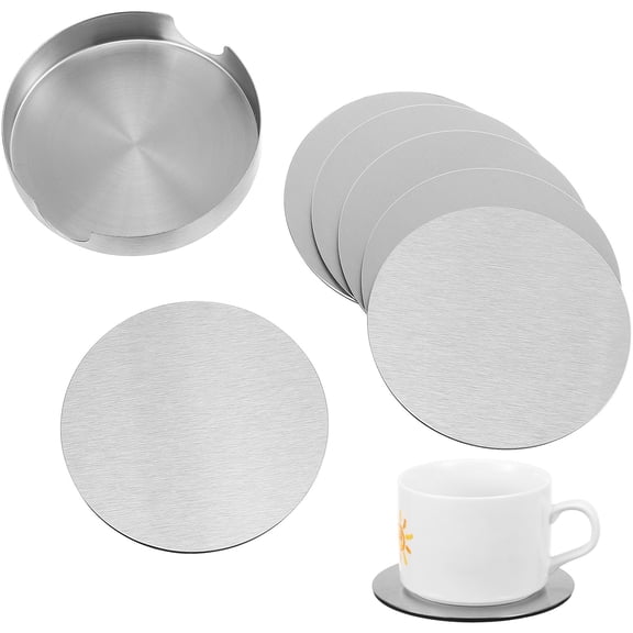 ULTNICE Heat Resistant Table Mat Coasters Set Silver Stainless Steel 6 Pcs 3.9x3.9in