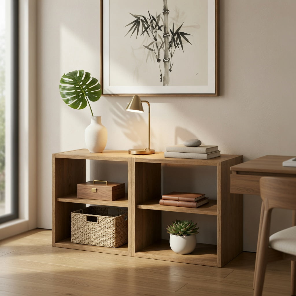 Spaco 2 Cubes Stackable Bookcase for Living Room and Study-Natural, Tall Bookshelf, Shelves for Living Room, Home Office, Bedroom, Balcony
