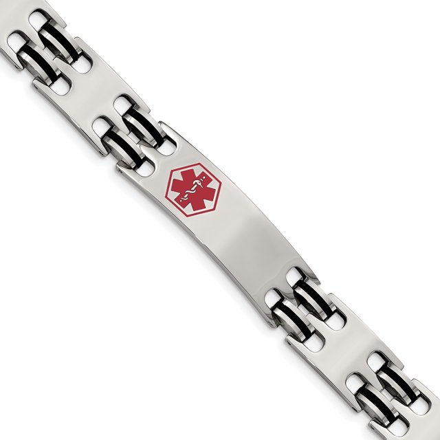 Bracelet Médical d'Alerte en Acier Inoxydable Rouge et Noir avec Id, 8,25 Po