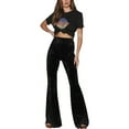 thumbnail image 1 of Women Velvet Flared Trousers, Solid Color High Waist Wide Leg Long Pants, 1 of 4