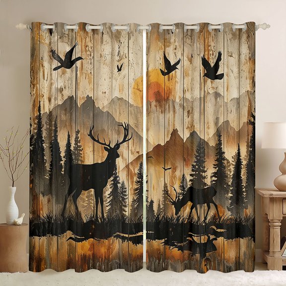 Feelyou Moose Deer Black Out Curtains, Rustic Mountain Curtains Pack of 2 (42x63 Each)