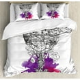 thumbnail image 1 of Travel Duvet Cover Set Queen Size, Adventure Themed Sketch of a Vintage and Dreamy Aircraft Drawn by Hand, Decorative 3 Piece Bedding Set with 2 Pillow Shams, White and Multicolor, by Ambesonne, 1 of 3