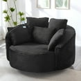 thumbnail image 3 of 56"W Oversized Swivel Accent Chair, Round Sofa Chair with Adjustable Phone Holder, Corduroy Upholstered Barrel Chair for Living Room, Black, 3 of 10