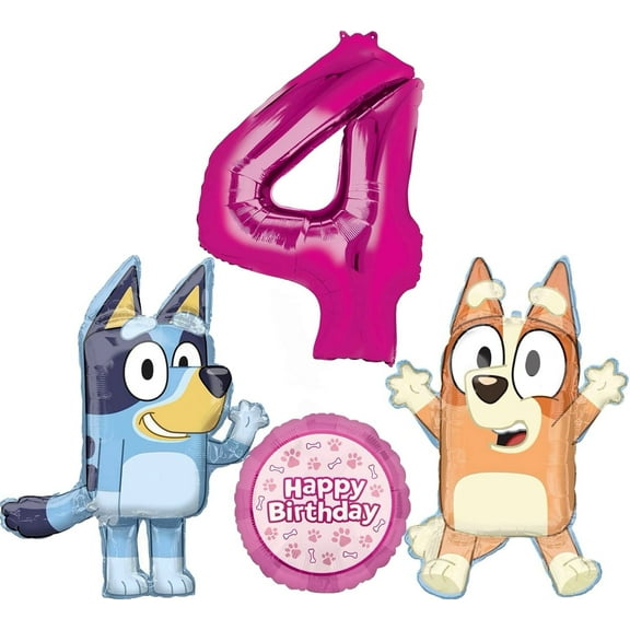 Bluey and Bingo Girl 4th Birthday Party Supplies Foil Balloon Bouquet Decorations