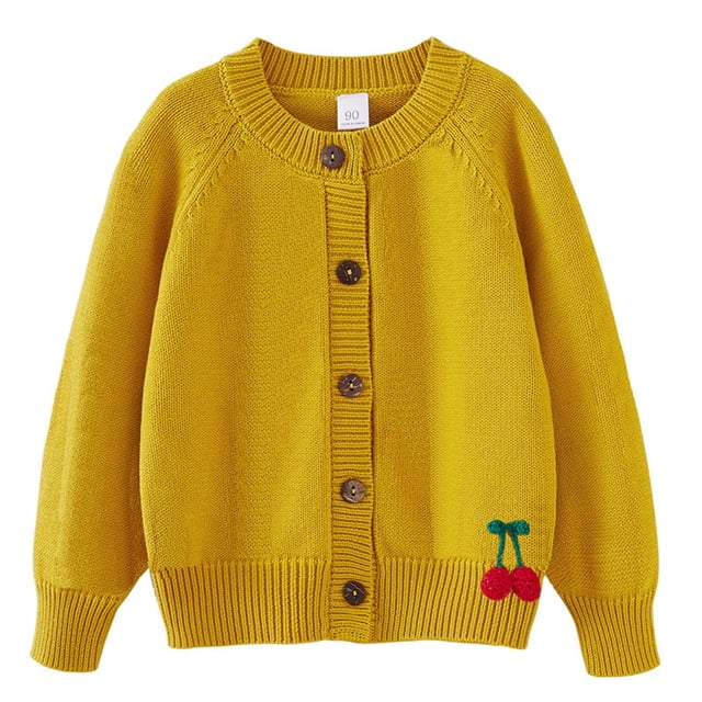 RXIRUCGD Industrie Lourde Cardigan Tricoté au Crochet à la Main pour Filles en Coton à Col Rond Chandail Veste pour Enfants ( Jaune, Taille : 7 Ans )