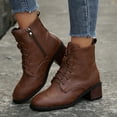 thumbnail image 2 of Tao Tao Womens Wingtip Booties Chunky Heel Ankle Boots Lace Up Round Toe Vintage Comfortable Winter Shoes Brown 43, 2 of 9