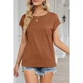 thumbnail image 5 of Merokeety Womens Summer Top Cap Sleeve Crewneck Loose Fit T Shirt Brown m, 5 of 5