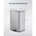 thumbnail image 2 of 3.2 Gallon Stainless Steel Step Trash Can with Soft-Close Lid, Removable Inner Bucket for Kitchen & Office - Silver, 2 of 8