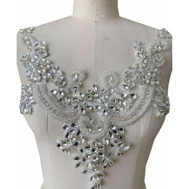 maskred Beautiful And Easy To Rhinestones Applique Sew On Beads Trim Patches Versatile Beautiful And Elegant vermeil 1Set