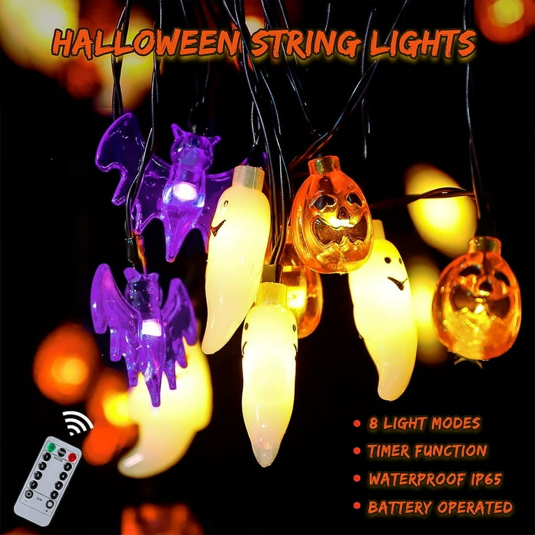 Luci Stringa Halloween, 3M 20 LED Zucca Luci Della Stringa, 2 Modalità di Luci Tremolanti e Fissa, Luci Fata di Halloween Batteria Alimentate, Impermeabile Luce Colorate per Festa Giardino Halloween