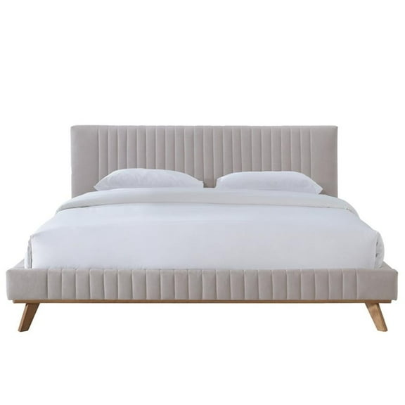 Pemberly Row Wood and Fabric Upholstered King Platform Bed in Taupe Gray