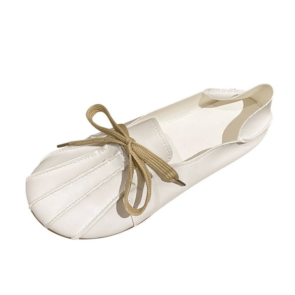 TOWED22 Women's Round Toe Ballet Flats Comfortable Bow Dressy Flats Shoes for Women(White,6.5)