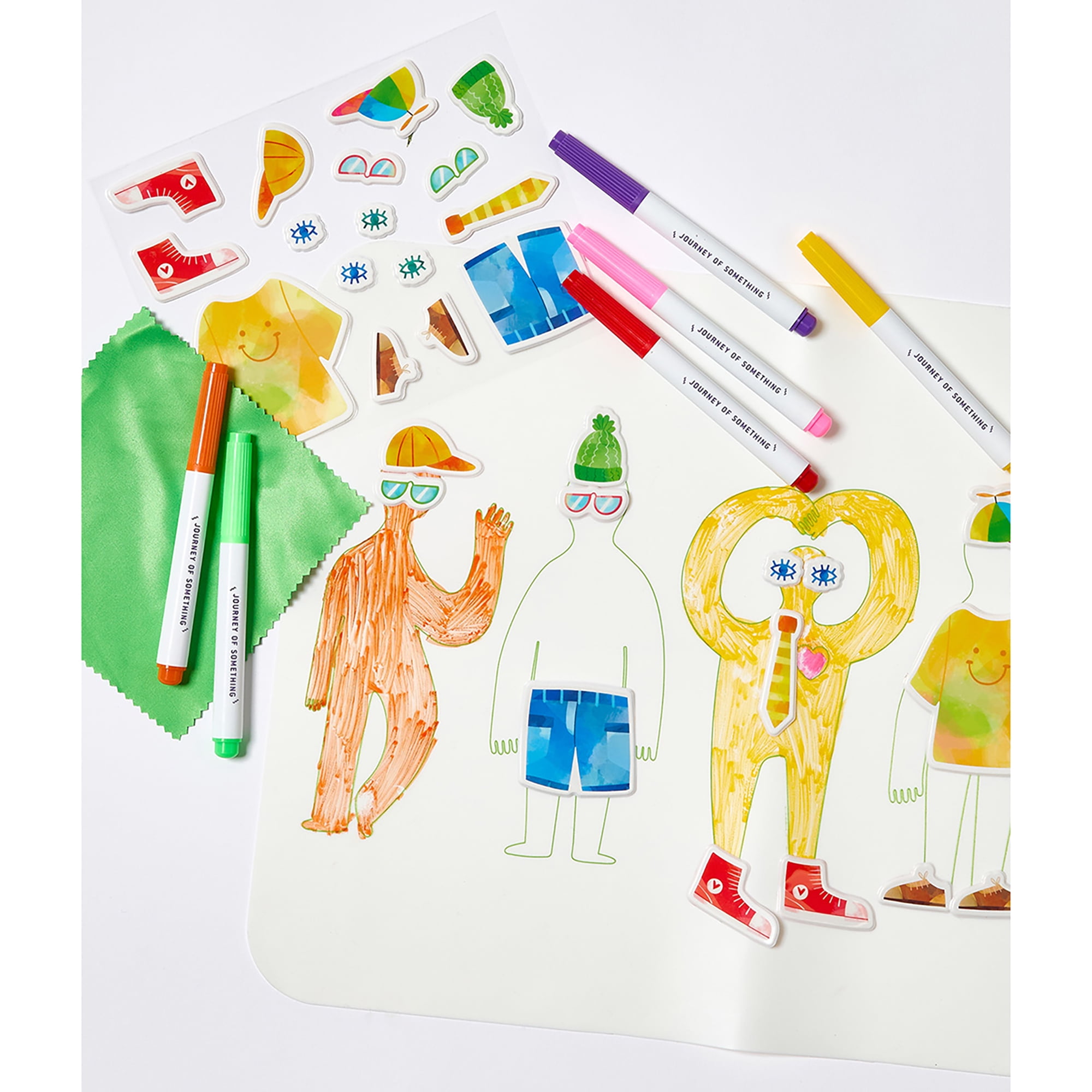 Journey of Something: Wipeable Silicone Mat - Friends - Reusable Coloring Kit, Mix & Match Character Outfit Stickers, Markers, Carry Pouch, Kids 4+