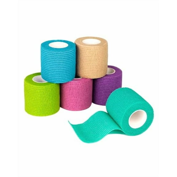 Self Adhesive Bandage Wrap, Tape in First Aid Kit,Cohesive Bandages for Wounds Sport Vet,FSA/HSA Eligible,2 Inches X 5 Yards 6 Rolls,Rainbow
