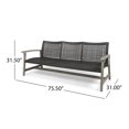 thumbnail image 2 of 3 Seater Outdoor Patio Sofa, Rattan Couch Furniture with Wood Wide Armrests and Deep Seating, 3-Seat Patio Sofa for Porch, Backyard, Pool, Sunroom, Poolside (Grey), 2 of 9