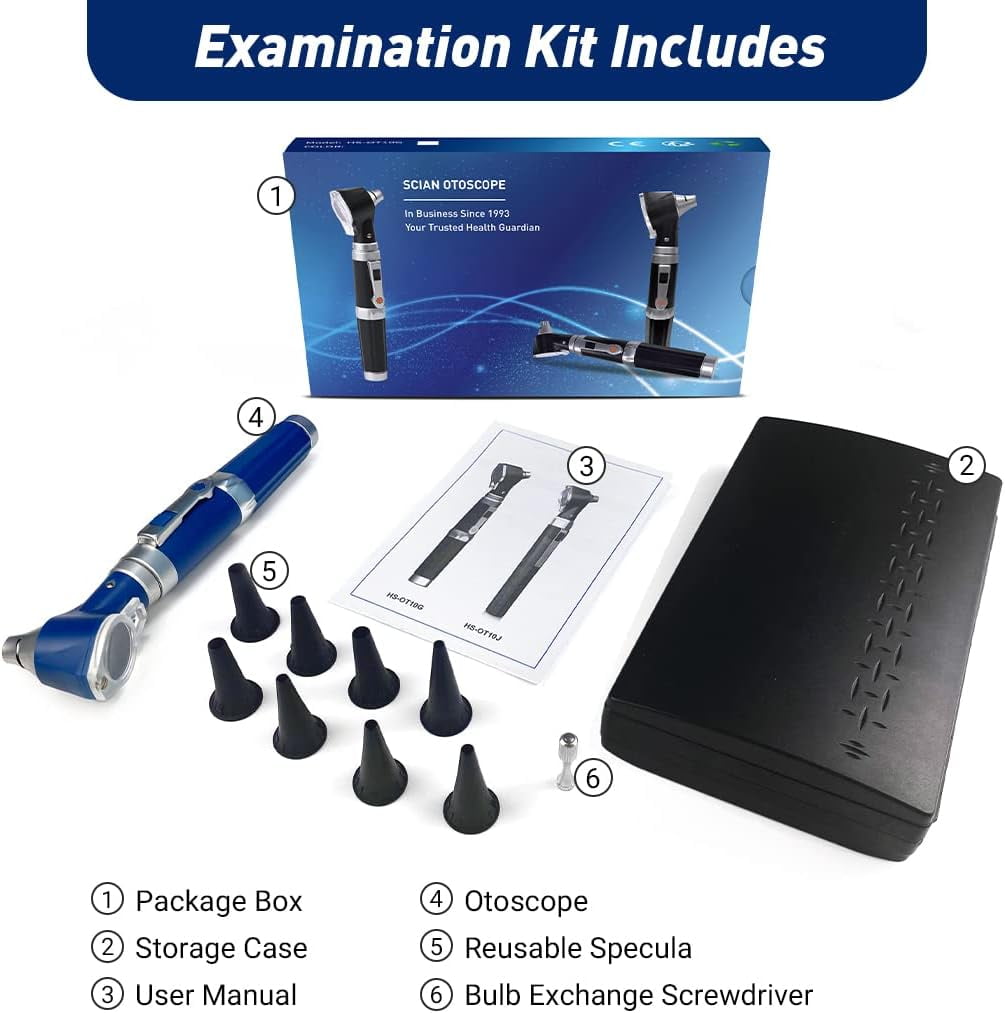 Scian Otoscope Ear Scope with Light Ear Infection Detector and Pocket Ear Checker Kit with 3X Magnify Lens Suitable for KidsAdults Doctors Pets Blue