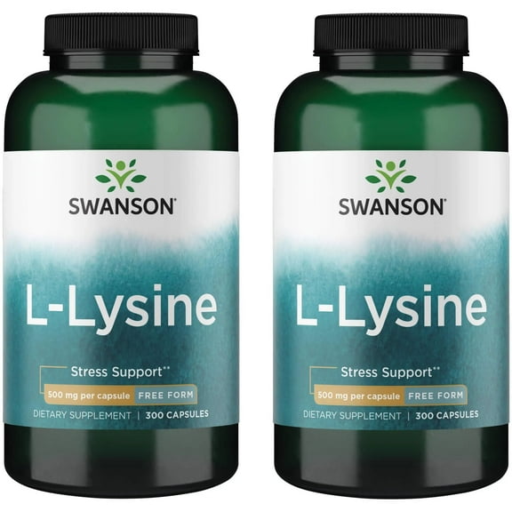 Swanson Free Form L-Lysine - Natural Supplement Promoting Stress Support & Nervous System Health - May Promote Calm Mood & Relaxation - (300 Capsules, 500mg Each) (2 Pack)
