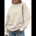 thumbnail image 2 of Sudadera de Cuello Redondo A Rayas de Gran Tamaño para Mujer, Jersey de Larga con Bloques de Color, Camiseta Informal Holgada para Hacer Ejercicio, Color Caqui L, 2 of 6