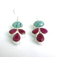 thumbnail image 2 of Simulated Ruby & Turquoise Gemstone Drop Earrings Handcrafted 925 Sterling Silver Plated Jewelry, 2 of 5