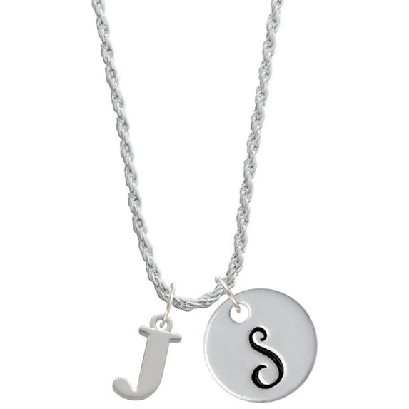 Delight Jewelry Silvertone Large Initial - J - Silvertone Script Initial Disc - S - Charm Necklace, 20"+3"