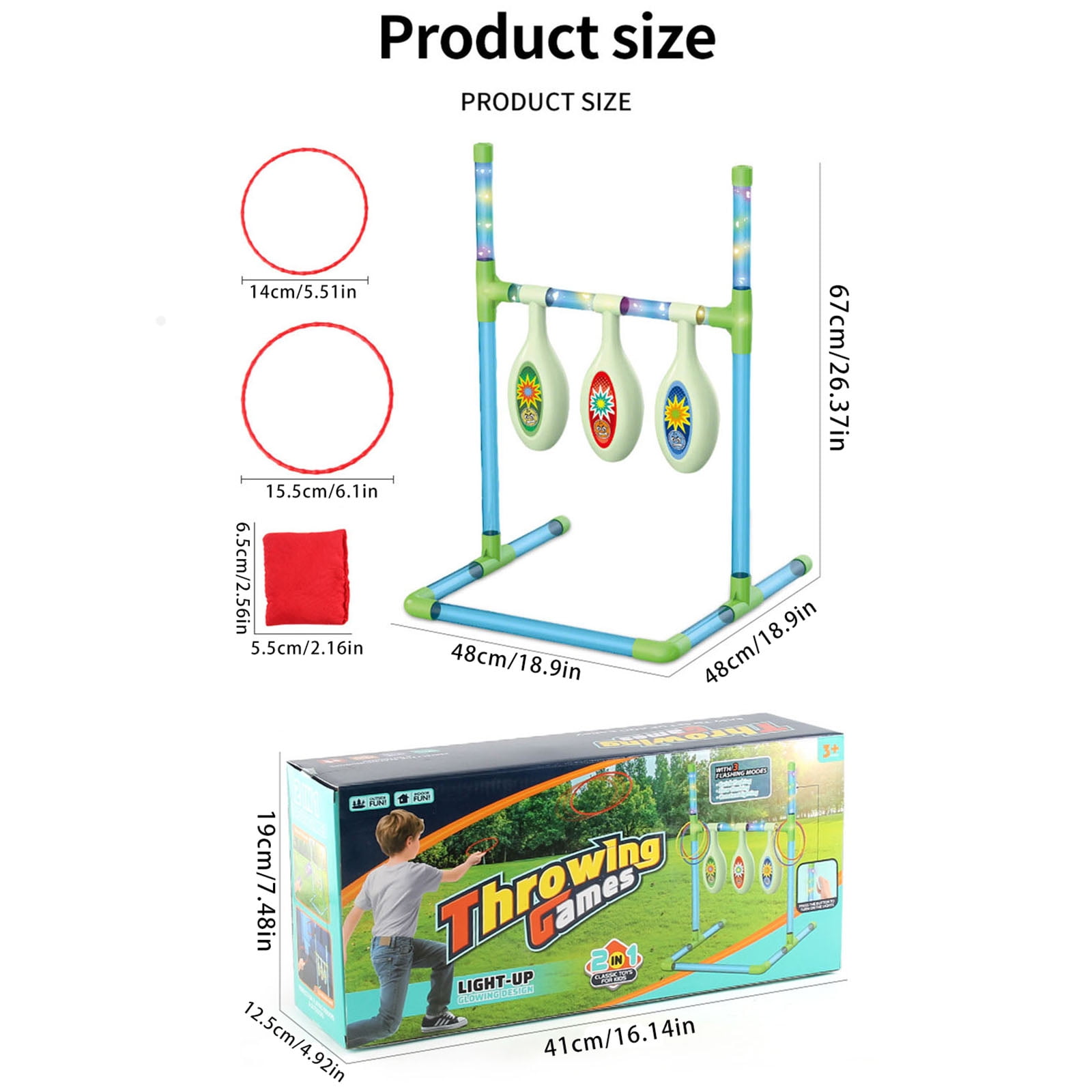 Indoor Outdoor Beanbag Throwing Game Stand with Lights, 2 in 1 Two Player Competitive Throwing and Ring Toss Set, LED Light Up for Night Parties
