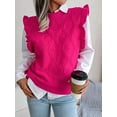 thumbnail image 3 of Women'S Ruffle Cute Sweater Vest Sleeveless Round Neck Summer Knit Pullover Tank Tops Rose Red L, 3 of 8
