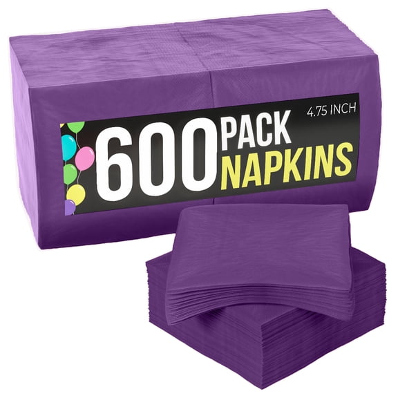 Crown Display Purple Cocktail Napkins: Highly Absorbent Disposable Paper Napkins - 600 Count