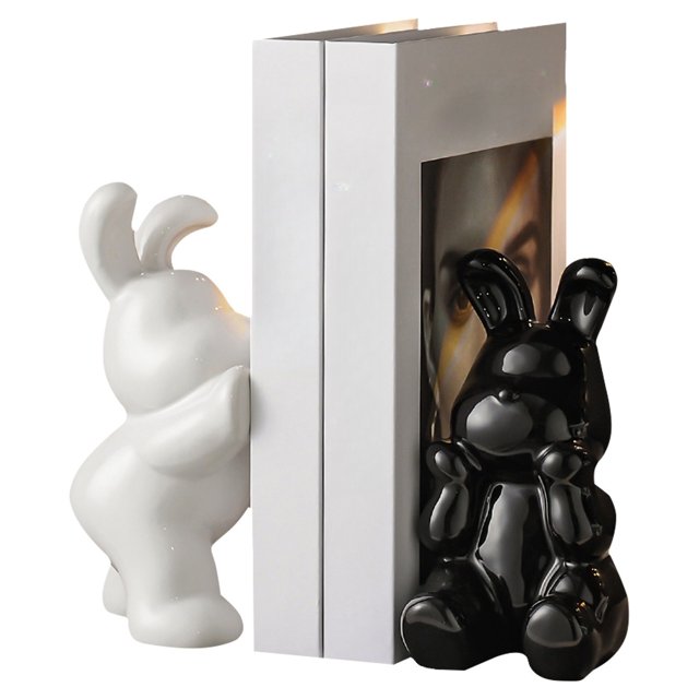 Hearth & Gear Modern Ceramic Bookends With Rabbit Design Decorative Desk Items For Bookshelves And Giving Set Of 2 With Books Elegant And Stylish Home Ornament Pack Sister Ornament Hairdresser