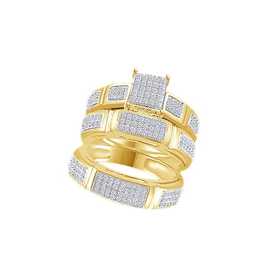 AFFY White Natural Diamond Engagement & Wedding Trio Band Ring Set In 10k Yellow Gold (0.5 Cttw)