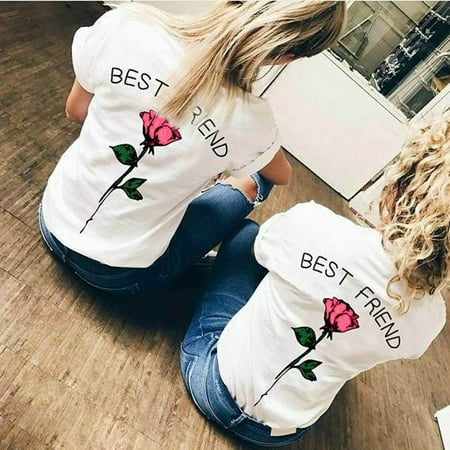 Nomeni Women Best Friend Letters Rose Printed T Shirts Causal Blouses