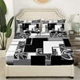thumbnail image 2 of YST Abstract Geometric Bedding Sheets Full Black White Grey Marble Grid Bed Sheets Silver Gray Stripe Check Fitted Sheet For Kids Adults,Geometry Square Sheets Modern Room Decor, 2 of 4