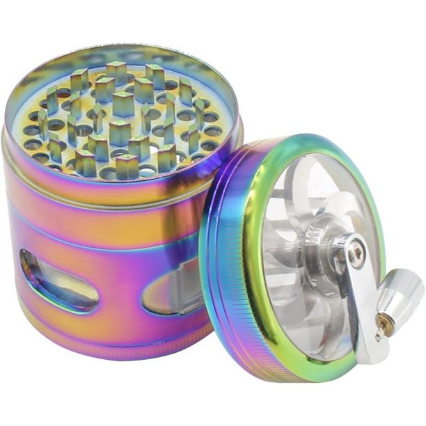 Molinillo de especias con mango de 2,5 pulgadas, molinillo de manivela arcoíris de Metal de aleación de Zinc con cubierta superior transparente para moler
