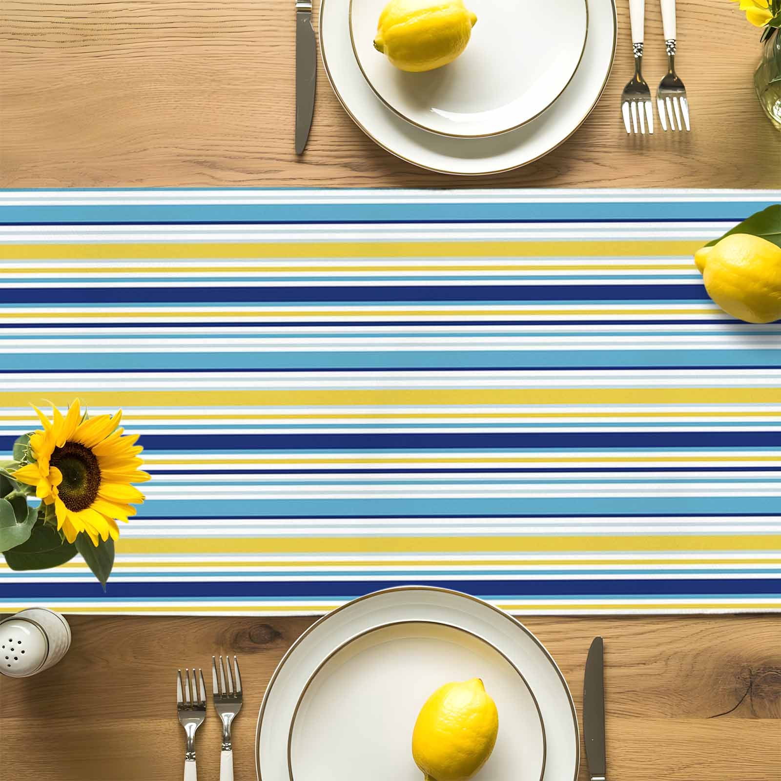 Colorful Geometric Stripe Art Table Runner 90 Inches Long, Modern Minimalist on White Table Runners Tabletop Scarf Kitchen Dining Tables Decoration for Home Party Indoor Outdoor