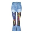 thumbnail image 3 of Jeans For Women Bootcut Distressed Flag Pattern Flared Print Casual Flower Print Denim Pants, 3 of 4